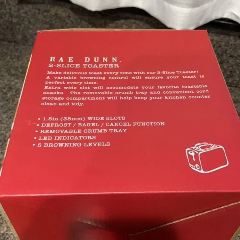 NWT New in Box Rae Dunn Joy Red Silver White 2 Slice Toaster Beauty & Functional